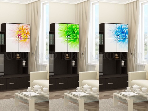 Гостиная Сицилия МДФ (Ш -3200 × В -2070 × Г-570 мм)/Венге + Белый Фотопечать на Выбор