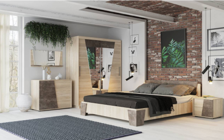 Спальный Гарнитур Санремо №1 Дуб Сонома Светлый/Ателье Темное